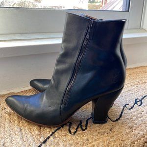 John Fluevog short heeled black and patent leather boots